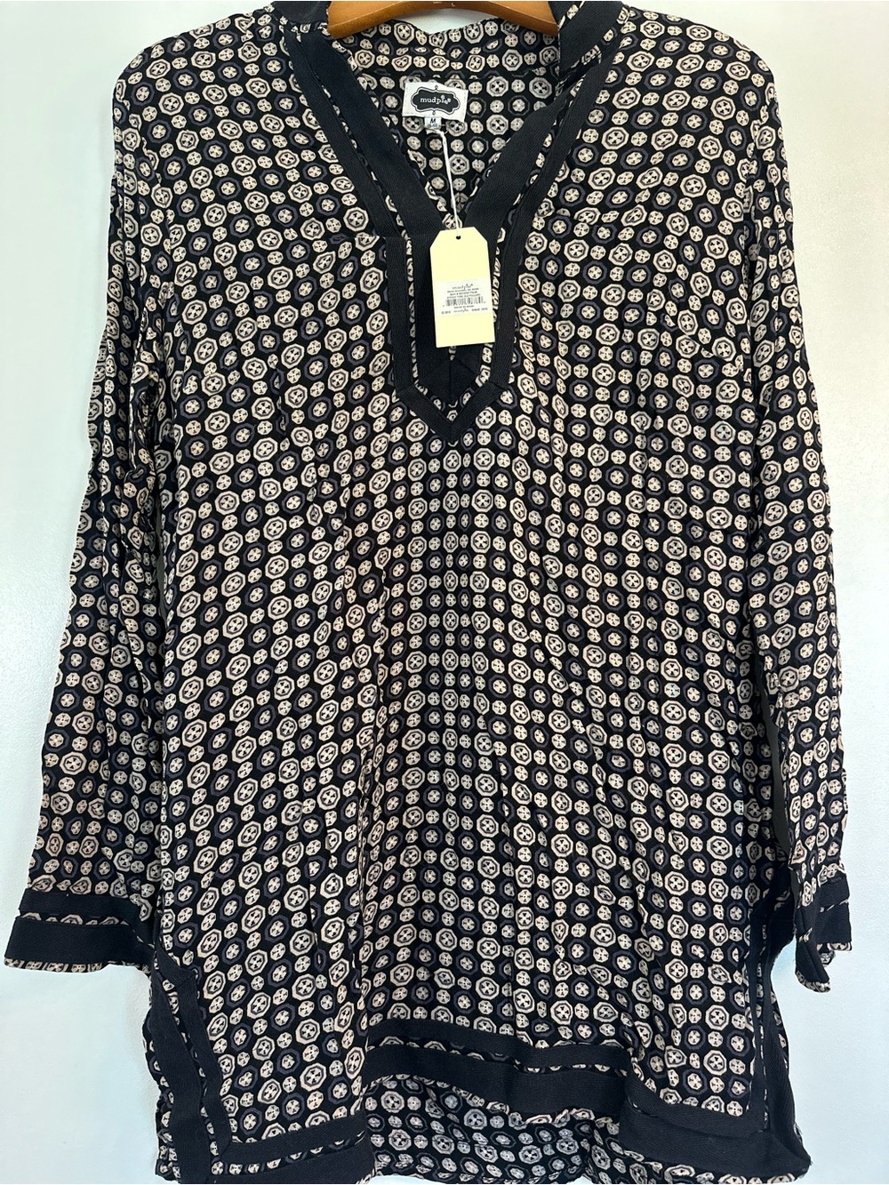Mud Pie Black and Cream Printed V-Neck Tunic